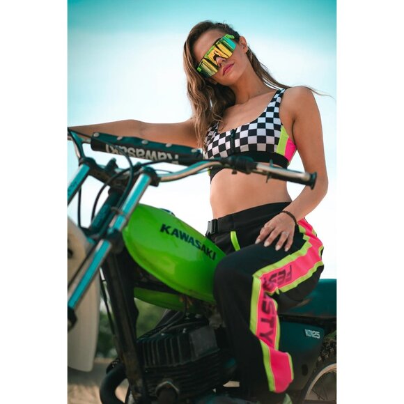 Festy Besty Pants - Festy Besty Moto Collection 001 Black and Neon Car Racing Jogger Women's Size S